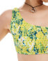 Reclaimed Vintage one shoulder bikini top in yellow blurred crinkle floral print