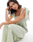 Miss Selfridge tiered gingham maxi dress with tie shoulders in sage