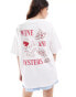 ASOS DESIGN oversized t-shirt with wine and oysters in graphic in white