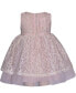 Baby Girls Lace Overlay Dress with Illusion Neckline and Ribbon Waistline