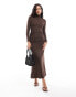 Bardot long sleeve lace maxi dress in chocolate