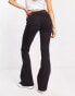 Pull&Bear mid waist flare jeans in black with button detail