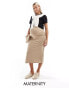 Mamalicious Maternity jersey ponte midi skirt in beige