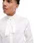 ASOS DESIGN satin shirt with tie neck and blouson volume sleeve in white