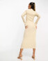 Pretty Lavish high neck ribbed knit midaxi dress in beige