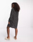 JDY exclusive tie neck mini smock dress in black & ecru floral