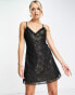 Topshop lace flippy mini slip dress with gold metallic lining in black