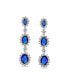 Long Royal Blue Triple Oval Halo Blue CZ Chandelier Earrings For Women Cubic Zirconia Rhodium Plated Brass