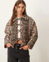 ASOS DESIGN quilted long sleeve jacket in leopard with gingham