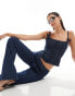 Lioness denim low rise flared leg jeans co-ord in dark blue pinstripe