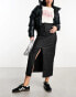 New Look coated midaxi skirt in black