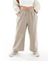 ASOS DESIGN Curve pull on barrel leg trouser with linen in taupe