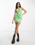 NaaNaa ring detail plunge green swirl dress