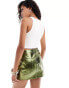 Amy Lynn Milena Lupe Y2k mini skirt in khaki chrome