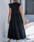 Women's Black Flutter Sleeve Paneled Skirt Midi Beach Dress