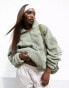 ASOS Weekend Collective oversized borg half zip with burnout in sage green