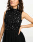 Maya Petite high neck mini tulle dress with tonal delicate sequin in black