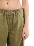 River Island straight leg parachute pant in dark khaki