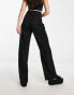 Stradivarius linen look wide leg trouser in black