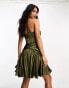 ASOS DESIGN corset draped skater satin mini dress in khaki