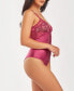 Women's 1 Piece Stretch Satin and Lace Lingerie Bodysuit