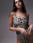 Topshop leopard print scoop back swimsuit with ring trims in multi