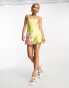 ASOS DESIGN embellished floral applique satin mini dress in yellow