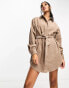 ASOS DESIGN cord belted shirt dress in brown