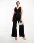 Kaiia sleeveless wide leg waistcoat jumpsuit in black