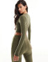 ASOS DESIGN double layer slinky crew neck long sleeve top in green co-ord