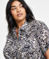 Plus Size Cotton Cuffed-Sleeve Camp Shirt