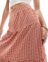 Miss Selfridge tiered maxi gingham skirt in rust