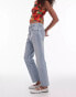 Topshop cropped mid rise straight jeans with raw hems in summer bleach