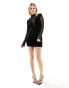 Bershka mesh and velvet cut out mini dress in black