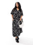 ASOS DESIGN curve twill collared button midi smock dress in mono blur print