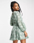 ASOS DESIGN Petite plunge mini dress with godet skirt in sage green