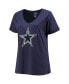 Women's Dak Prescott Navy Dallas Cowboys Plus Size Name and Number V-Neck T-shirt