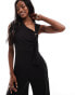 ASOS DESIGN asymmetric neckline jumpsuit with oversized ring trim in black