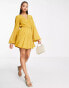 ASOS DESIGN wrap balloon sleeve mini dress with tie waist detail in mustard