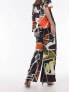 Topshop co ord abstract artsy print satin trouser in multi - MULTI