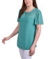 Petite Short Flutter Sleeve Pullover Top with Mesh Yoke and Grommets