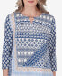 Petite Blue Bayou Women's Geometric Print Top