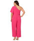 Plus Size One Shoulder Draped Wide Leg Jumpsuit