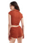 ASOS DESIGN co-ord textured ruched side micro shorts in rust