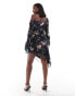 ASOS DESIGN Curve asymmetric floral print long sleeve dress