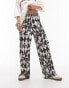 Topshop checkerboard crinkle plisse wide leg trouser in mono