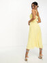 ASOS DESIGN shirred strap ruched bodice dobby pleat midi dress in lemon