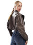 Stradivarius STR real leather biker jacket in vintage brown