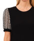 Women's Crochet Puff-Sleeve Mixed-Media Knit Top