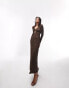 Topshop ruched keyhole slinky jersey midi dress in chocolate